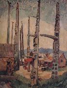 Emily Carr Totem Poles,Kitsukla oil